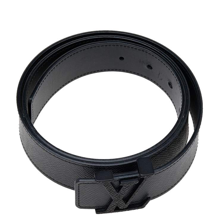 Pre Owned Louis Vuitton Black Taiga Leather LV Initiales Belt 90 CM