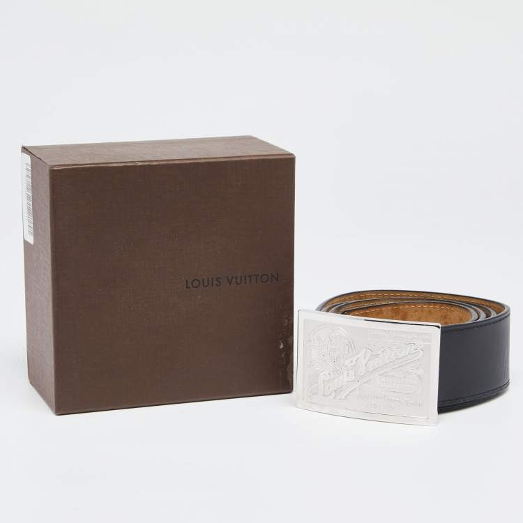 Pre Owned Louis Vuitton Black Leather Travelling Requisites Belt 95CM