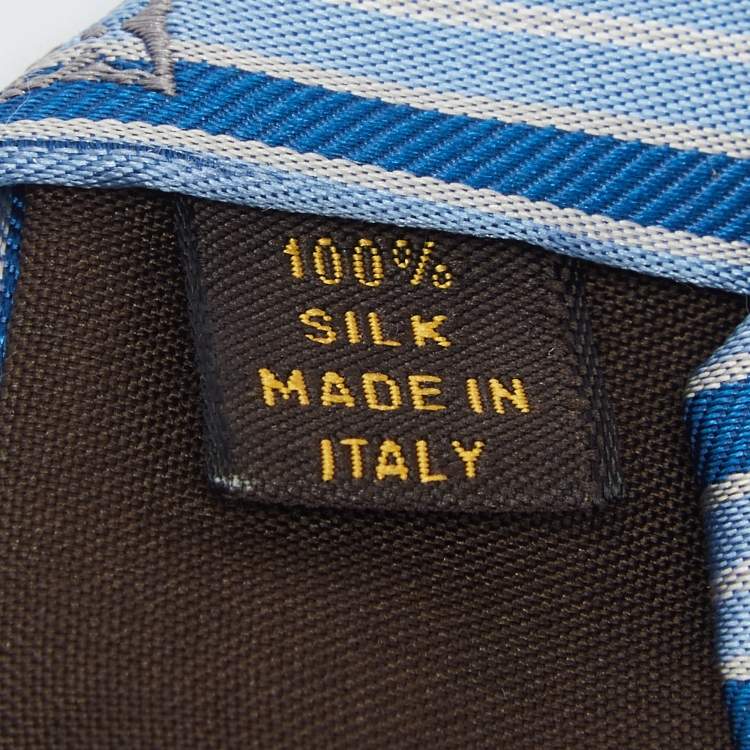 Pre Owned Louis Vuitton Blue Striped Monogram Silk Tie