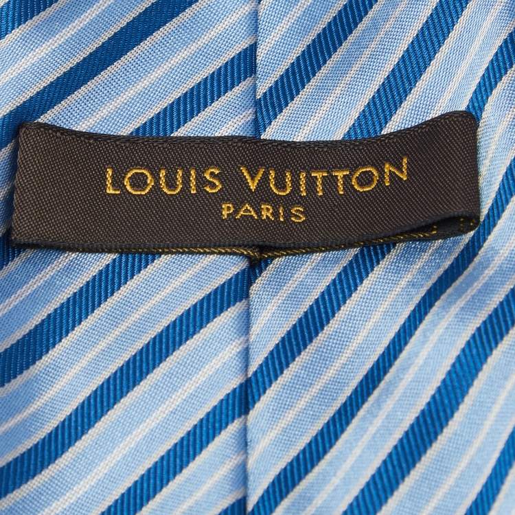 Pre Owned Louis Vuitton Blue Striped Monogram Silk Tie