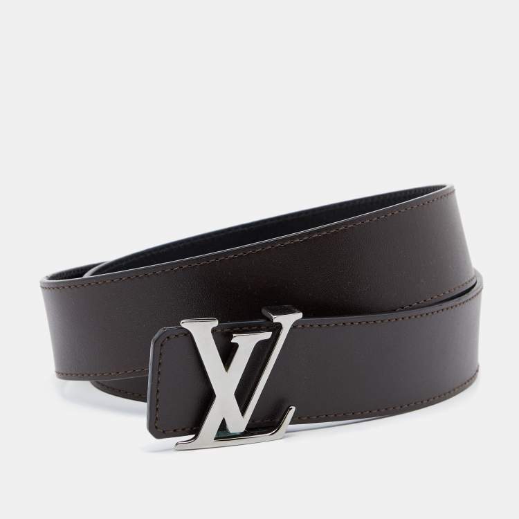 Pre Owned Louis Vuitton Brown/Black Leather Reversible Initials Belt 90CM
