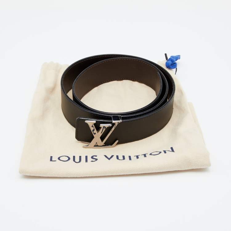 Pre Owned Louis Vuitton Brown/Black Leather Reversible Initials Belt 90CM