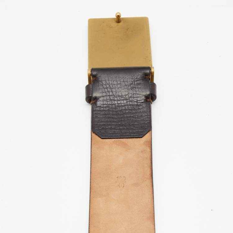Pre Owned Louis Vuitton Dark Brown Leather Inventeur Belt 100CM