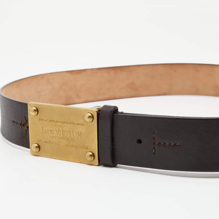 Pre Owned Louis Vuitton Dark Brown Leather Inventeur Belt 100CM