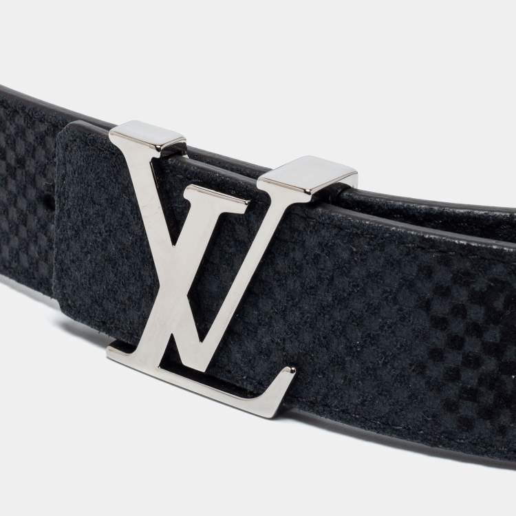 Pre Owned Louis Vuitton Black Mini Damier Suede LV Initiales Belt 110CM
