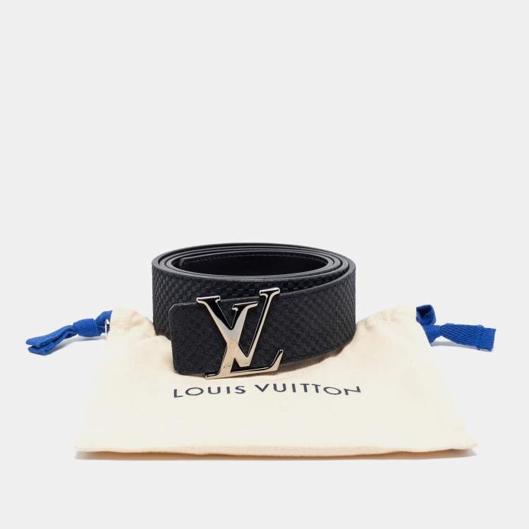 Pre Owned Louis Vuitton Black Mini Damier Suede LV Initiales Belt 110CM