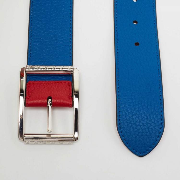 Louis Vuitton Red/Blue Taurillion Leather Logo Reversible Buckle Belt 95CM  Louis Vuitton