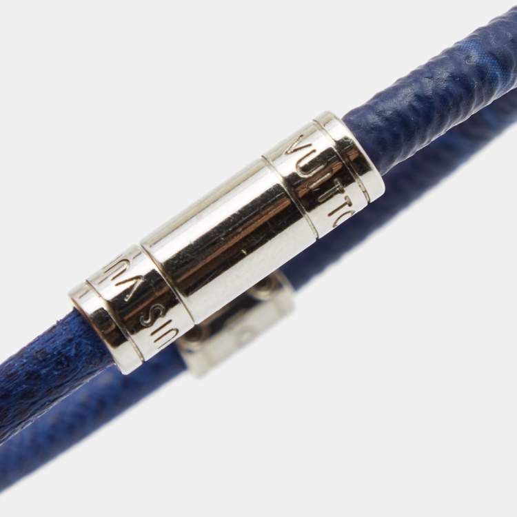 Pre Owned Louis Vuitton Blue Taïga Leather & Canvas Split Leather Bracelet