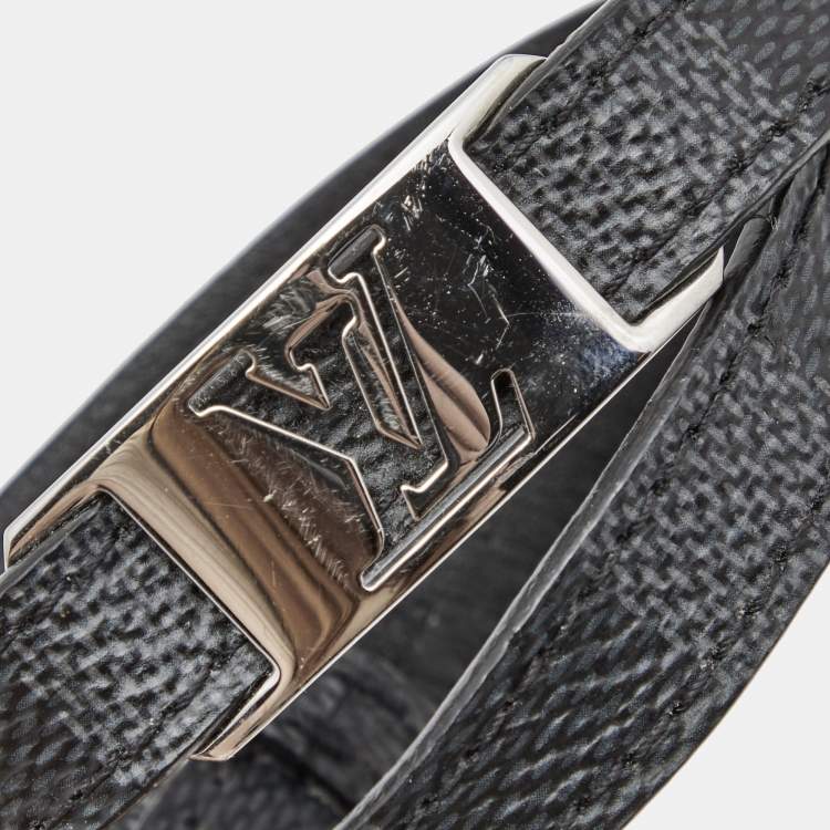 Pre Owned Louis Vuitton Damier Graphite Silver Tone Sign It Wrap Bracelet