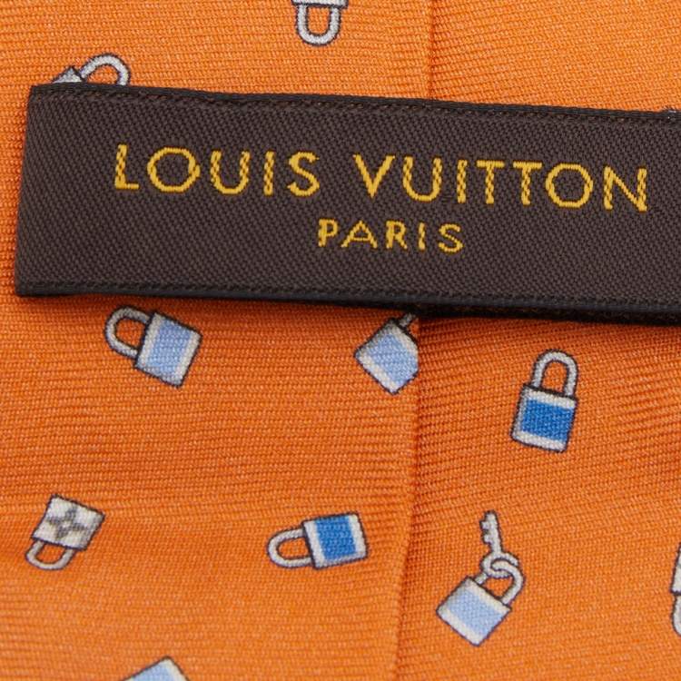 مملوكة مسبقًا Louis Vuitton Orange Padlock Print Silk Tie