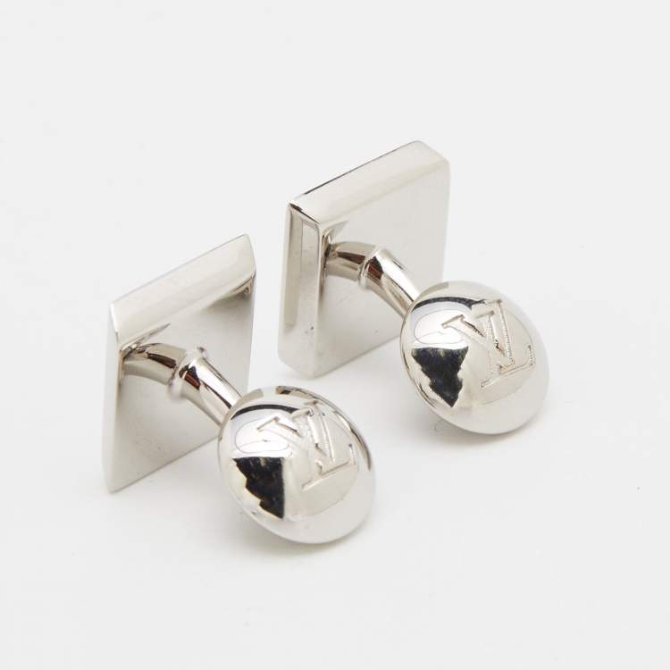 Pre Owned Louis Vuitton Palladium Finish Damier Square Cufflinks