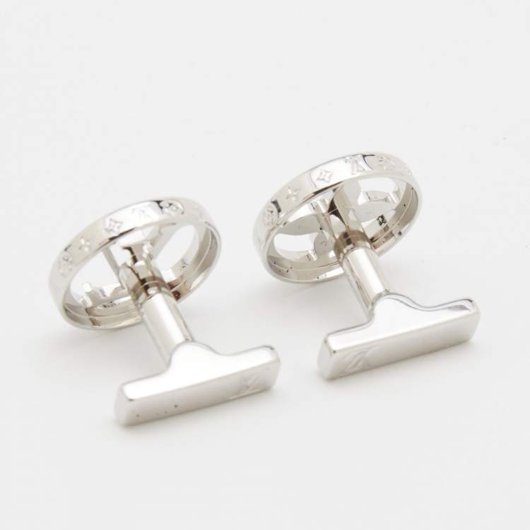 Pre Owned Louis Vuitton Silver Tone Round Catch Cufflinks