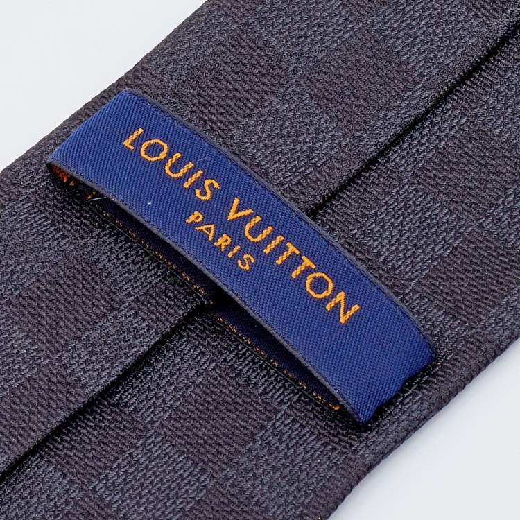 Pre Owned Louis Vuitton Black Damier Ebene Pattern Silk Tie