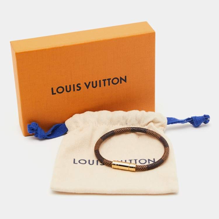 Pre Owned Louis Vuitton Keep It Damier Canvas Gold Tone Bracelet 
