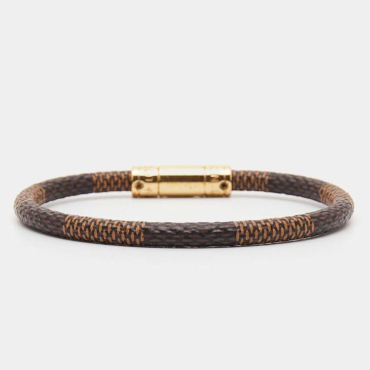 Pre Owned Louis Vuitton Keep It Damier Canvas Gold Tone Bracelet 