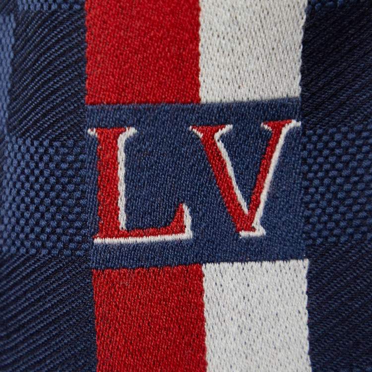 Pre Owned Louis Vuitton Navy Blue Messager Damier Wool Scarf