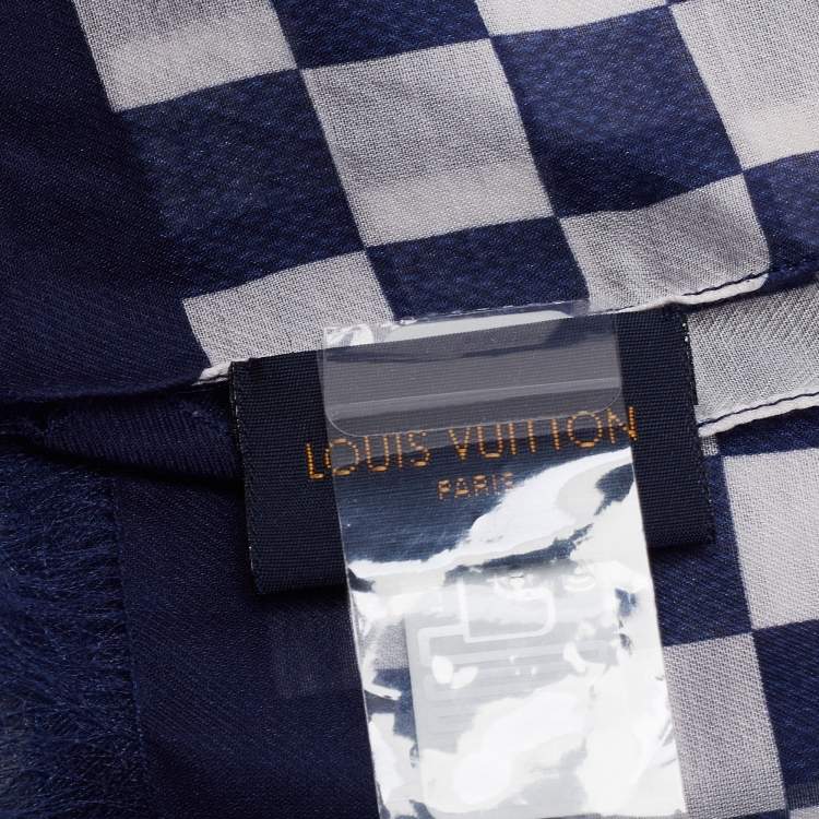 Pre Owned Louis Vuitton Blue & Orange Logo Printed Cotton & Silk Scarf 