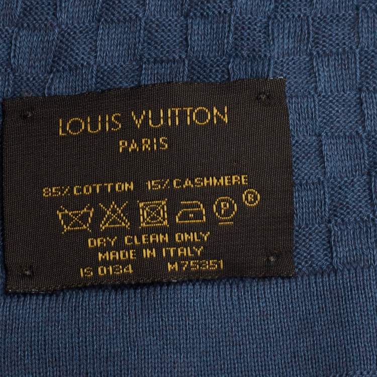Pre Owned Louis Vuitton Blue Patterned Cotton & Cashmere Micro Damier Scarf