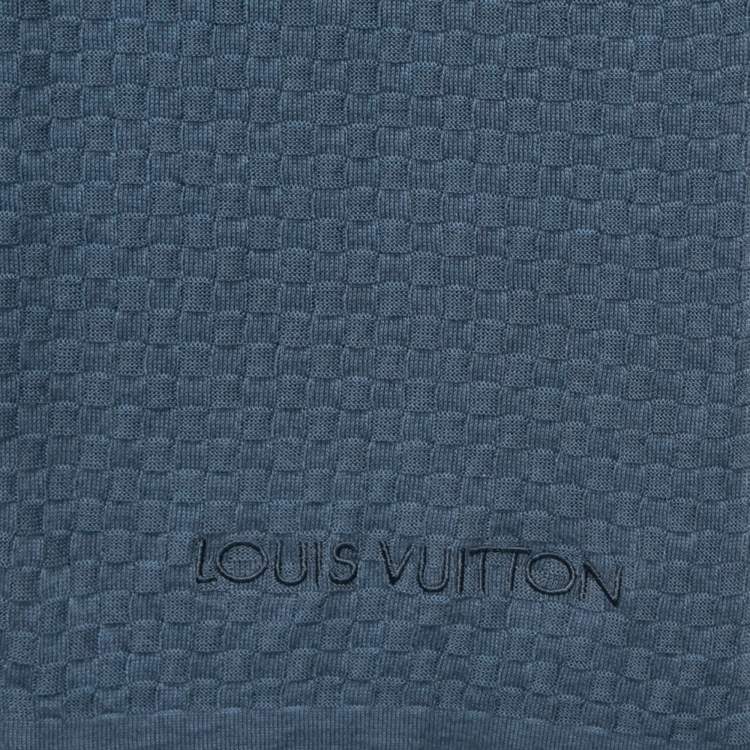 Pre Owned Louis Vuitton Blue Patterned Cotton & Cashmere Micro Damier Scarf
