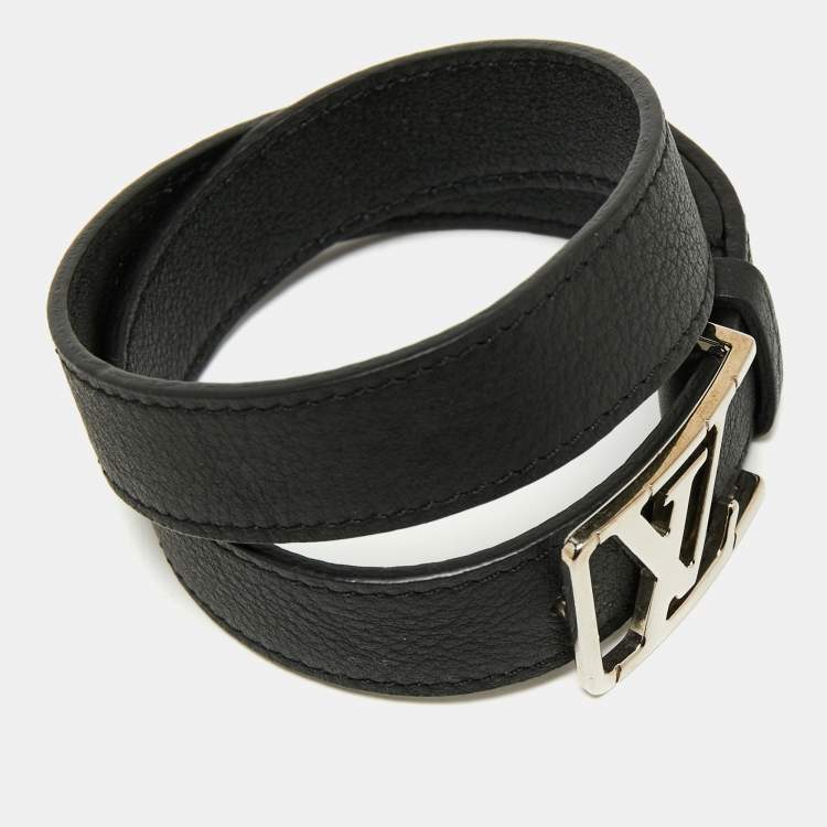 Pre Owned Louis Vuitton Black Leather City Wrap Bracelet 