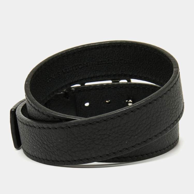Pre Owned Louis Vuitton Black Leather City Wrap Bracelet 