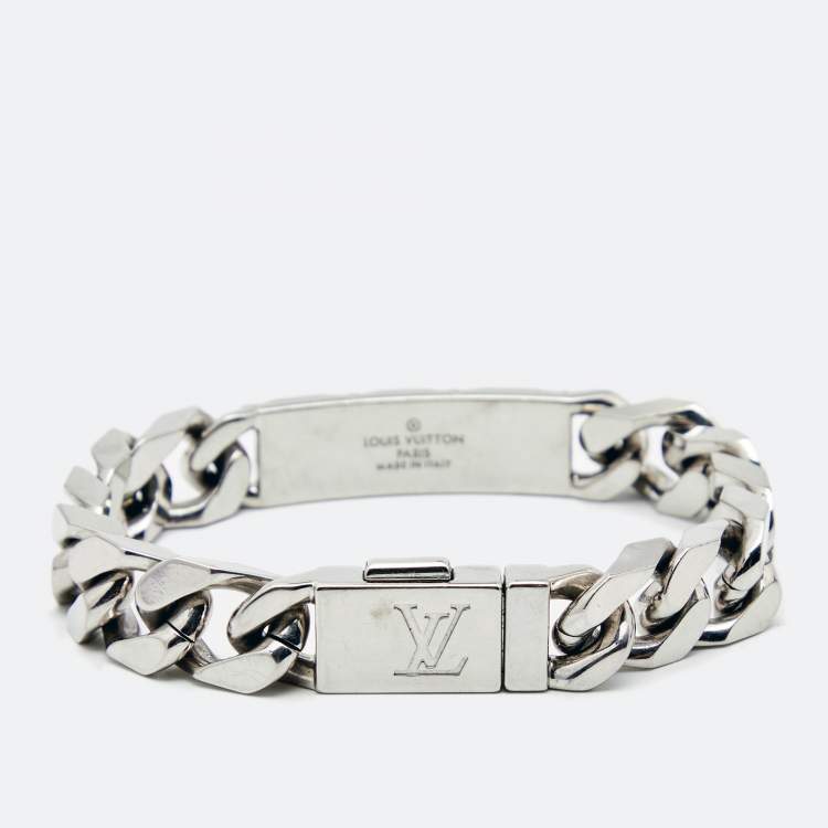 Pre Owned Louis Vuitton Palladium Finish Monogram Chain Bracelet