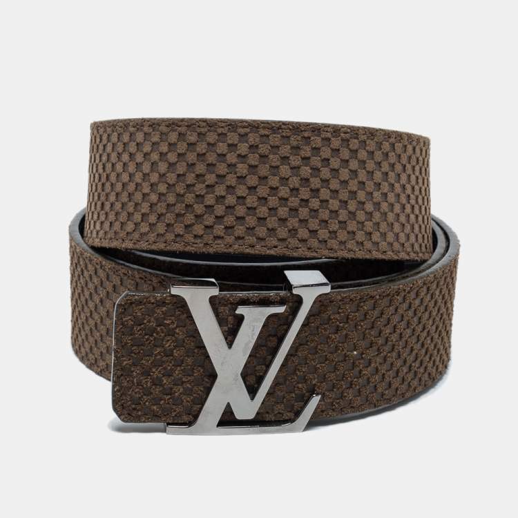 Louis Vuitton Mini Damier Initiales Belt in Khaki Suede Green ref.503628 -  Joli Closet