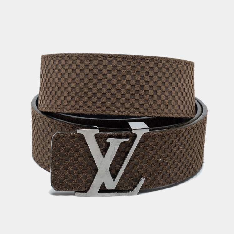 Louis Vuitton Olive Green Petite Damier Suede LV Initiales Belt 100CM 
