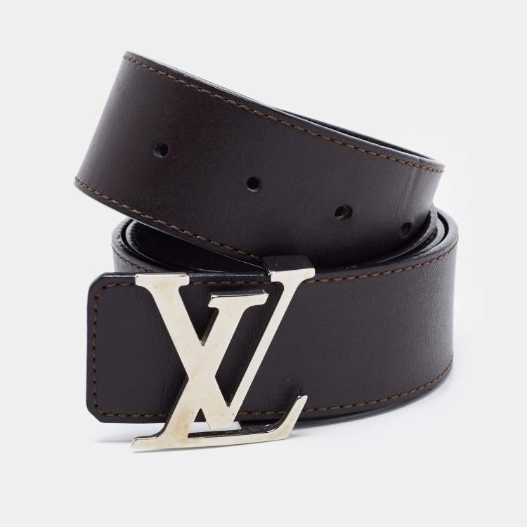 Pre Owned Louis Vuitton Black/Dark Brown Leather LV Initiales Reversible Belt 90CM