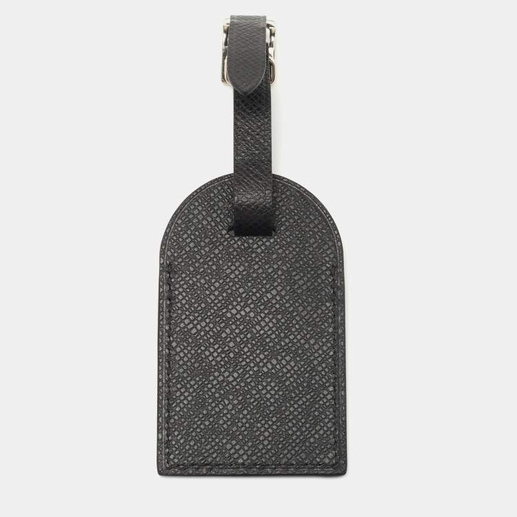 Pre Owned Louis Vuitton Black Taiga Leather Luggage Name Tag