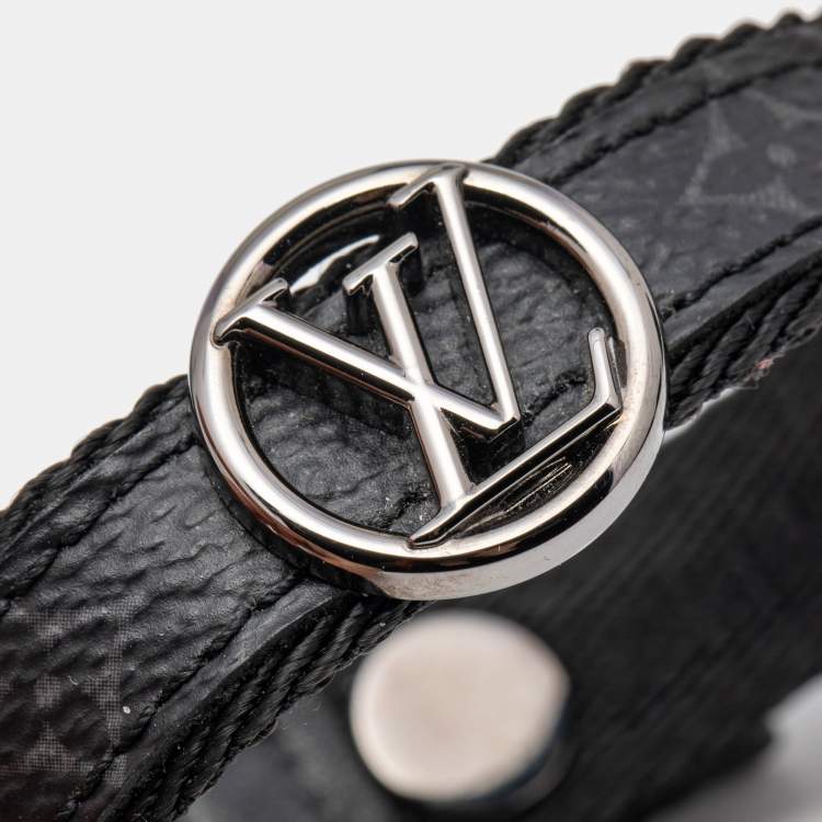 Pre Owned Louis Vuitton LV Circle Monogram Eclipse Canvas Gunmetal Tone Bracelet