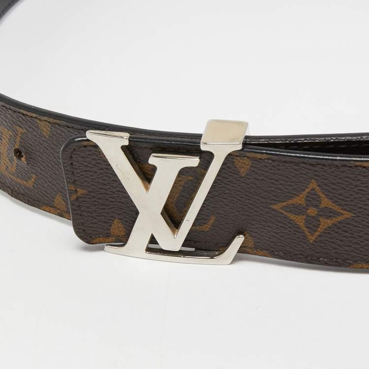 Pre Owned Louis Vuitton Black Monogram Canvas LV Initiales Reversible Belt 90CM