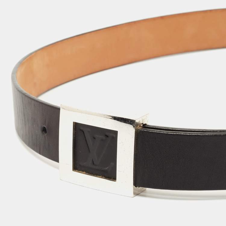 Pre Owned Louis Vuitton Black Leather LV Frame Belt 95CM