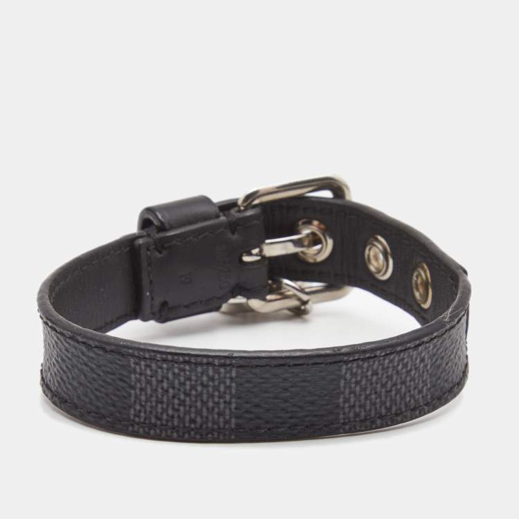 Pre Owned Louis Vuitton Black Canvas Leather SIlver Tone Bracelet
