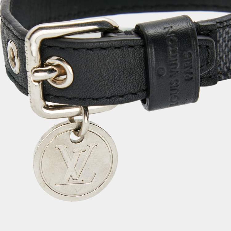 Pre Owned Louis Vuitton Black Canvas Leather SIlver Tone Bracelet
