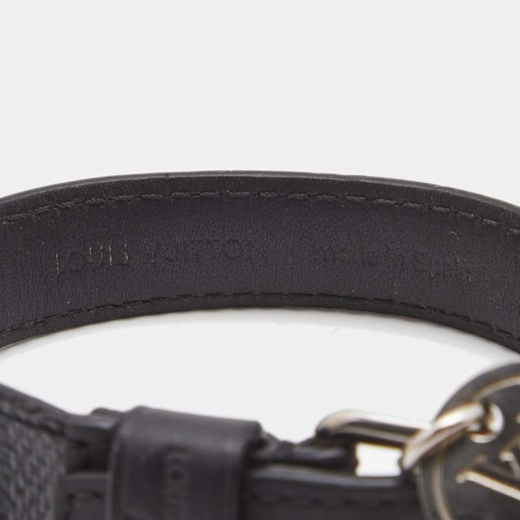 Pre Owned Louis Vuitton Black Canvas Leather SIlver Tone Bracelet