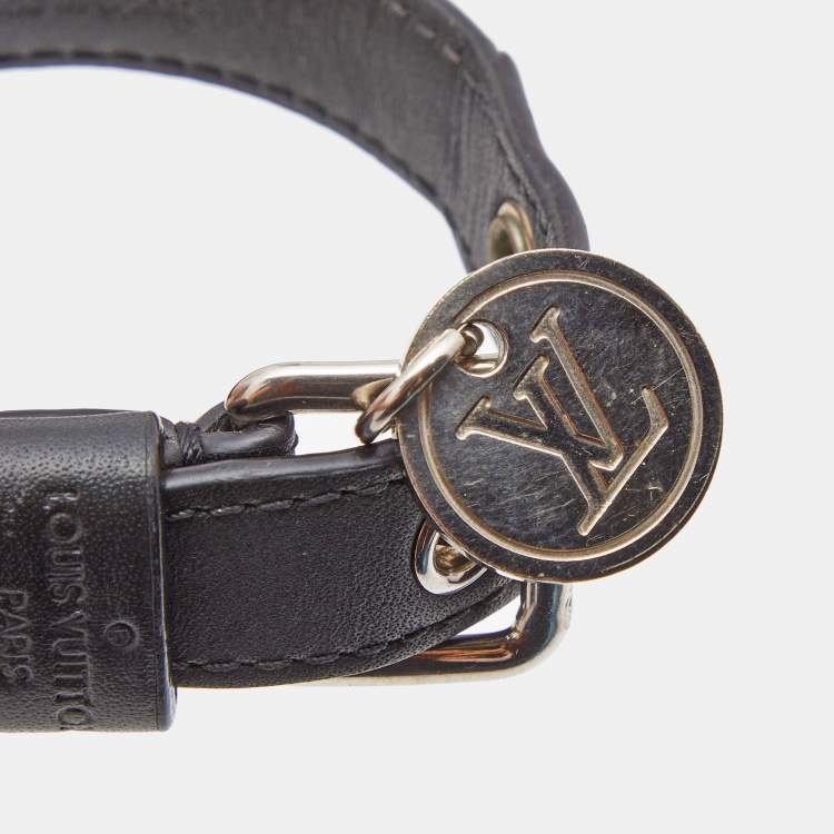 Pre Owned Louis Vuitton Black Canvas Leather SIlver Tone Bracelet