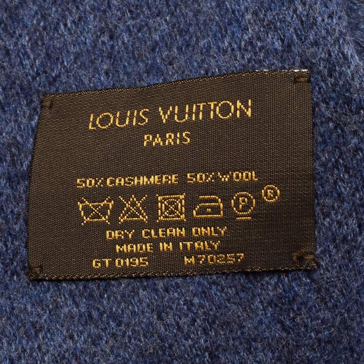 Pre Owned Louis Vuitton Navy Blue Wool and Cashmere Monogram Gradient Scarf