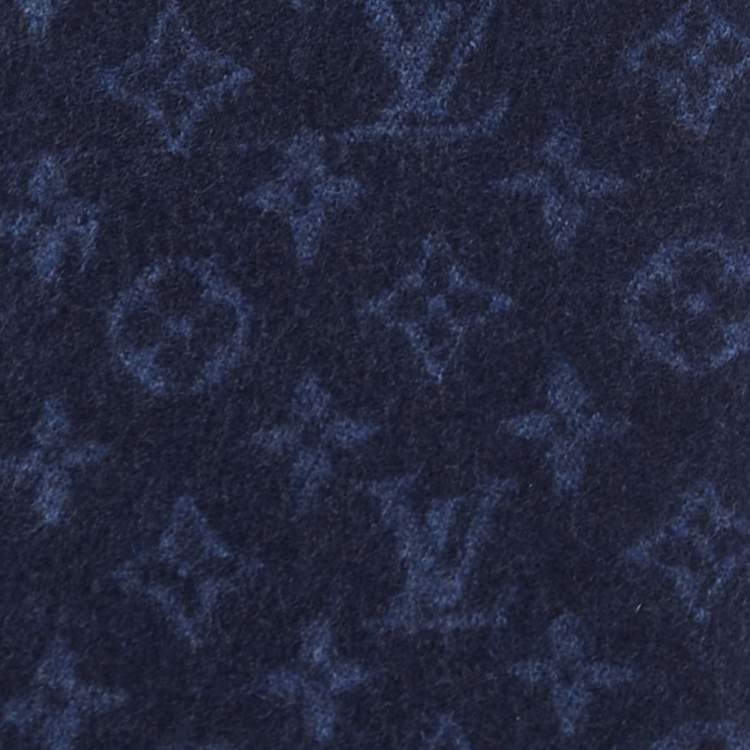 Pre Owned Louis Vuitton Navy Blue Wool and Cashmere Monogram Gradient Scarf