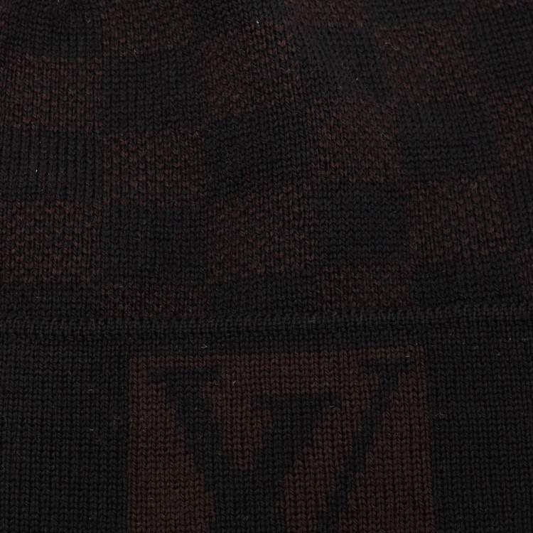 Pre Owned Louis Vuitton Brown/Black Petit Damier Wool Beanie