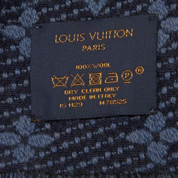 Pre Owned Louis Vuitton Navy Blue & Grey Logo Monogram Wool Scarf 