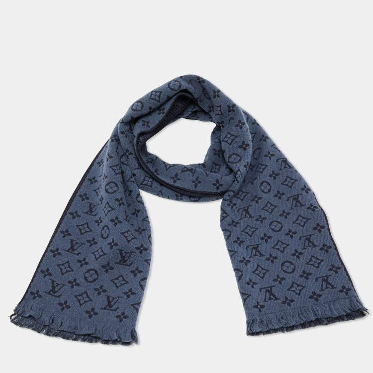 Louis Vuitton Monogram Classic Scarf Navy Blue Wool