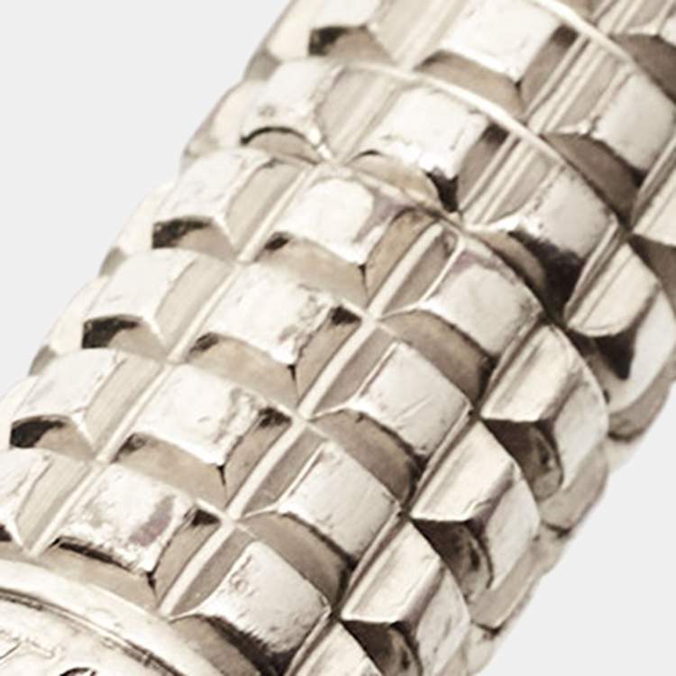 Pre Owned Louis Vuitton Digit Damier Ardoise Taiga Leather Silver Tone Bracelet 