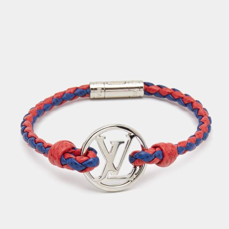 Louis Vuitton Circle Bicolor Leather Silver Tone Braided bracelet