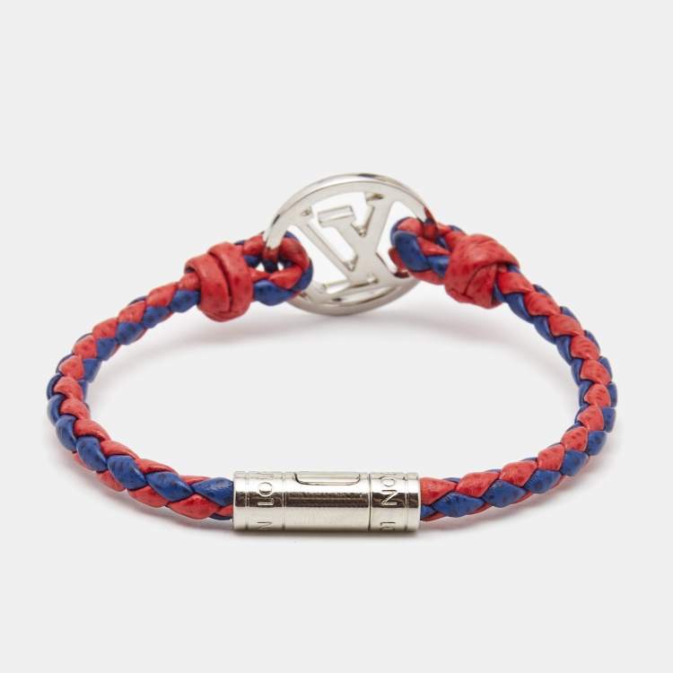 Pre Owned Louis Vuitton Circle Bicolor Leather Silver Tone Braided bracelet