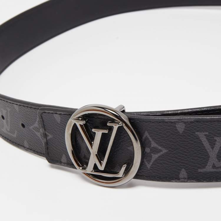 Pre Owned Louis Vuitton Monogram Eclipse Canvas LV Circle Reversible Belt 100CM