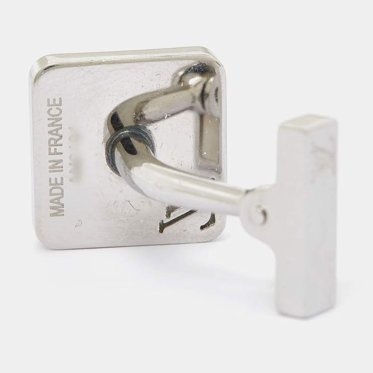 Pre Owned Louis Vuitton Champs Elysées Textured Silver Tone Cufflinks