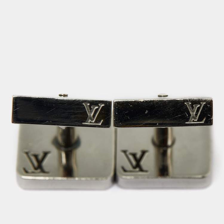 Pre Owned Louis Vuitton Champs Elysées Textured Silver Tone Cufflinks