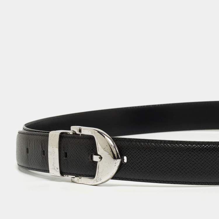 Pre Owned Louis Vuitton Black Taiga Leather Buckle Belt 90CM