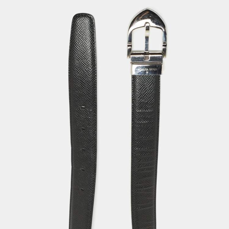 Pre Owned Louis Vuitton Black Taiga Leather Buckle Belt 90CM